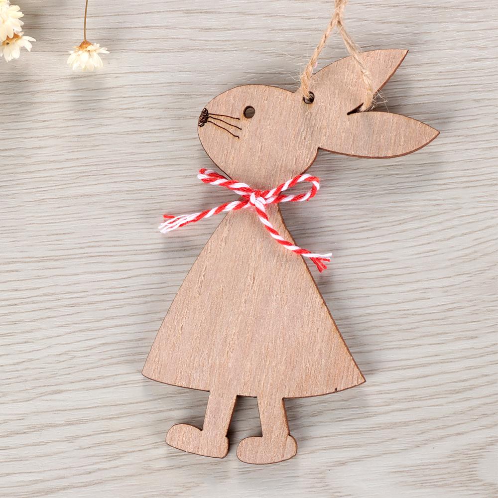 3PCS Natural Party Supplies Home Decorations Easter Rabbit Cute Bunny Wood Crafts Easter Ornaments