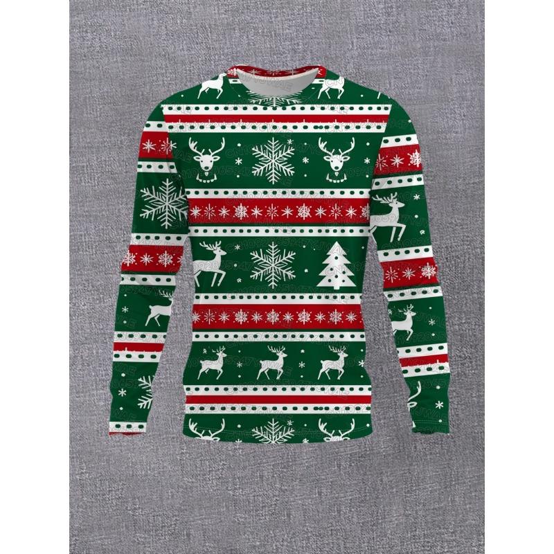 2026 Men's Women's Casual Sport Long Sleeve Christmas Cartoon Santa Claus Shirt Long Sleeve T-shirt Holiday Gift