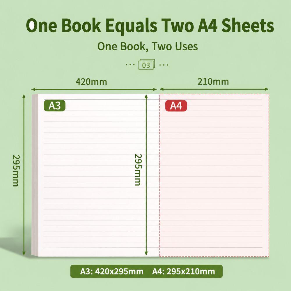 Wide Horizontal Lined Draft Notebook Thick Cream Paper Practice Paper  Students