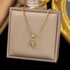 Olive-green Water Drop Neck Chain Colorfast Snake Bone Chain Necklace Drop Pendant Necklace  Unisex