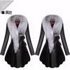 Leather Jacket Women's Clothing Medium and Long Cotton Jacket Slim and Thin Leather Imitation Fur Imitation Fox Fur Collar Autumn and Winter