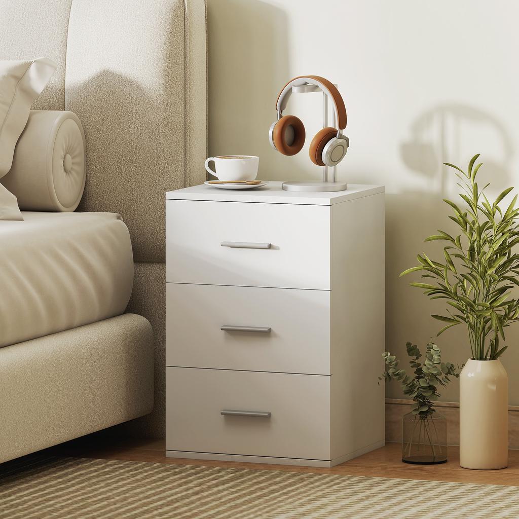 Nightstand With 3 Drawers Bedside Dresser For Bedroom Mdf White