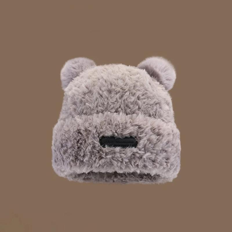 Women Winter Bear Ear Hat Knitted Plush Hat Solid Women Caps Novelty Beanies Caps Cute Casual Warm Hats