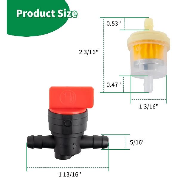 1/4 Inch- 2M/6 Feet Gas Fuel Line Hose With 10 Clamps, 2 In Line Fuel Valves And 2 Filters Kit, Suitable For Lawn Mowers, Cultivators, Tractors, Snow