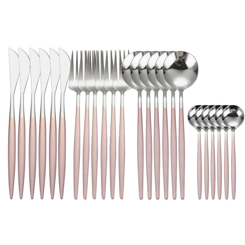 Посуда, набор столовых приборов из нержавеющей стали, черное золото, столовые приборы, обеденный нож, вилка, чайная ложка, кухонный ужин, 24 шт., посуда в западном стиле