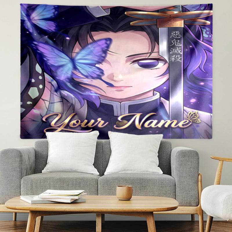 Personalized Name ochou Shinobu Tapestry, Wall Hanging Tapestry, Pattern Tapestry for Dorm Bedroom Living Room Wall Art Photography Backdrop