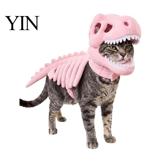 Halloween Pet Apparel Dinosaur Skeleton Costume, Glow-in-The-Dark 3D Apparel, Soft Plush Hat Dino Outfit for Dogs Cats, Cosplay Holiday Party Costume