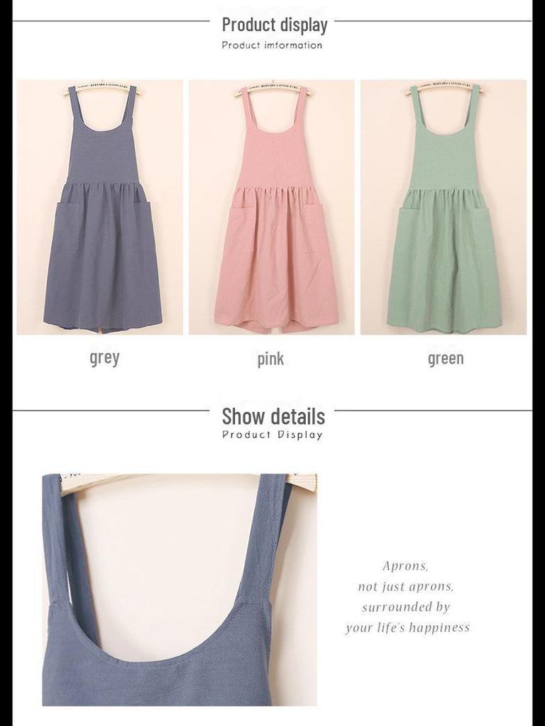 Korean Style Artistic Cotton Linen Long Kitchen Apron for Women