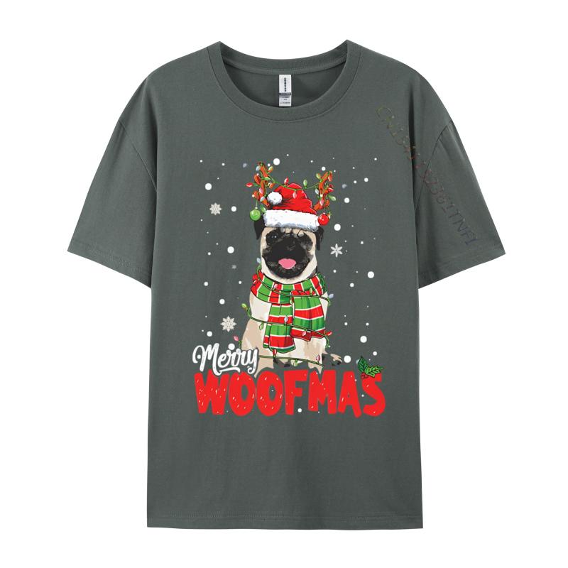 Aesthetic Merry Woofmas Pug Dog Santa Dog Lights Tshirt Unisex T Shirts Graphic Tshirts For Unisex Plus Size Tops Streetwear Unisex