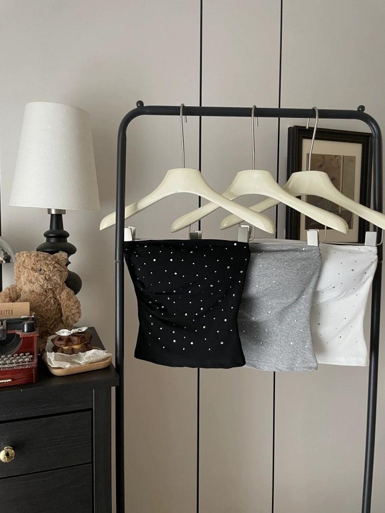 Горячий стразовый облегающий бандажный топ-майка - Женская летняя одежда для дома и улицы