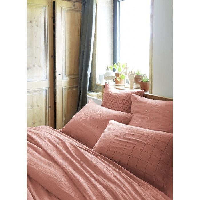 Golden Polka Dot Decorative Pillowcase "Gaïa Chic" 60 X 60 Cm &; 50 X 70 Cm "Cotton Gauze" - Gaïa Chic Peach Pink - 60 X 60 Cm
