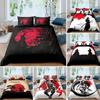 Japanese Samurai Bedding Set, Japan Sunset Landscape Building Silhouette Duvet Cover For Men Teens, Black Red