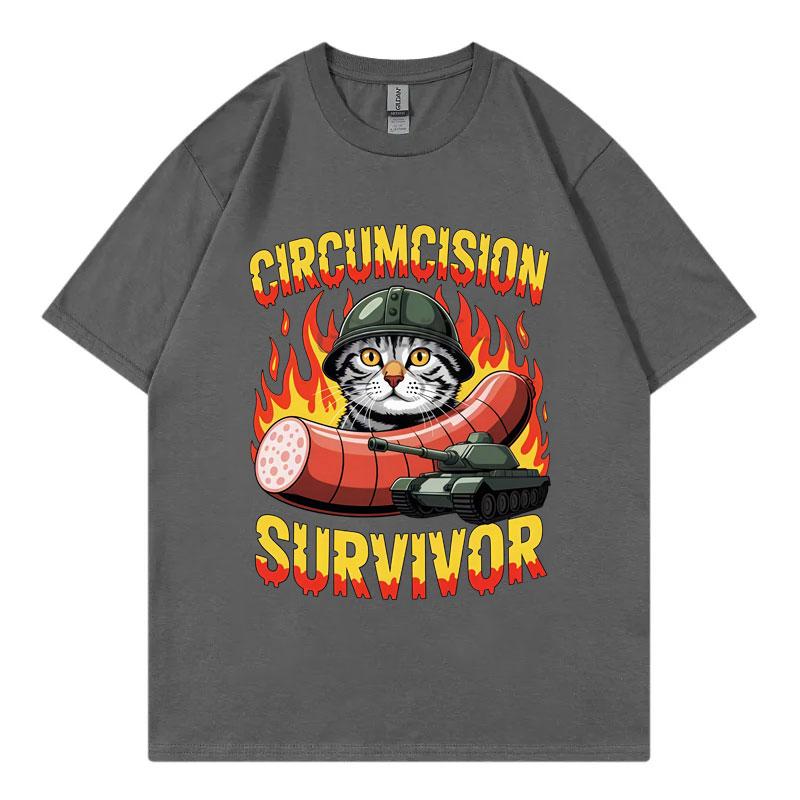 Circumcision Survivor Funny Cat Meme Graphic T Shirts Harajuku Y2k Short Sleeve Tshirts Men Women Casual Loose Cotton Tshirt