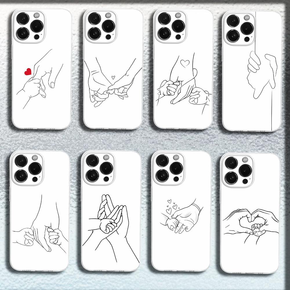 Mom Daughter Son Dad Hold Hands Phone Case For iPhone 16,15,14,13,12,11 Plus,Pro,Max,XR,XS,X,Plus,SE,Mini Transparent Soft Cover
