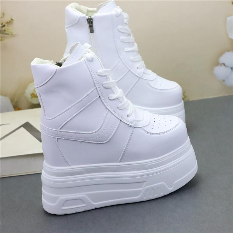 Fashion 15CM High-top Lace-up Small Increase and Slim 2025 Leisure Comfy Booties Shoes Ankle Boots with Super High Heels