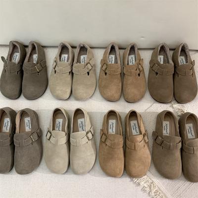 Кожаные Биркенштоки женские осенне-зимние бархатные теплые хлопковые туфли ретро японские уродливо милые одинарные туфли на одной педали плоские лоферы