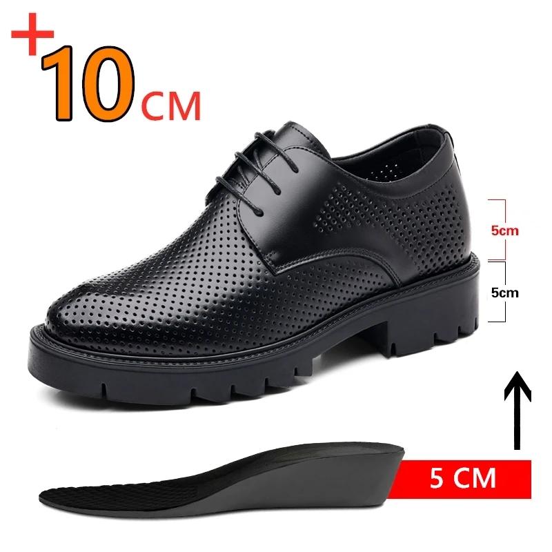Натуральная кожа полые летние толстые подошвы деловые платья подъемные туфли для мужчин подъемные туфли на платформе свадебные вечеринки банкет повседневные