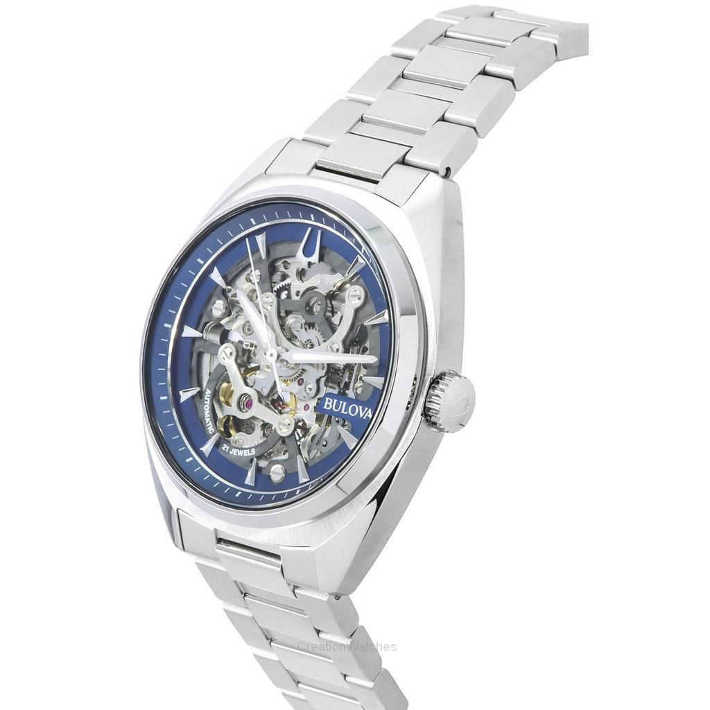 BULOVA Классические часы Surveyor из нержавеющей стали с синим скелетонизированным циферблатом, автоматические 96A292 100 м, мужские