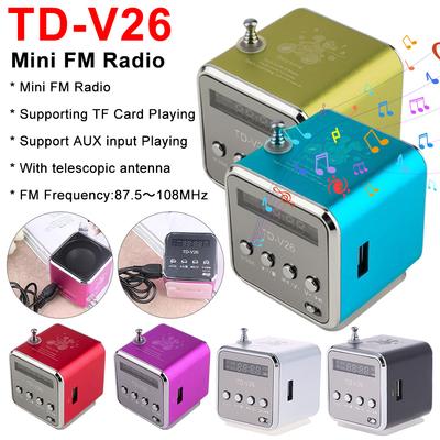 TD-V26 Цифровое радио FM Портативное мини-радиоприемник FM Перезаряжаемый Светодиодный Громкоговоритель Беспроводной Динамик Поддержка MP3 SD/TF Карты