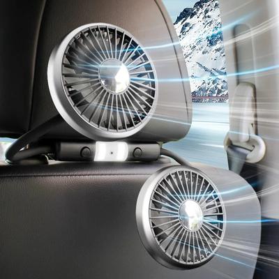 Автомобильный вентилятор охлаждения USB, 3 скорости, регулируемый на 360 градусов, складной, со светодиодной подсветкой, для внедорожника, автодома, грузовика, летний, двойная головка, для заднего сиденья автомобиля