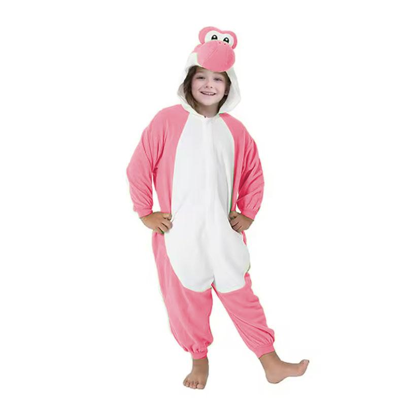 Kids Onesies Cartoon frog Kigurumi Pink Fleece Pajamas for Halloween Christmas Party Outfit