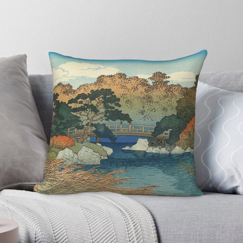 Garden In Autumn Hasui Kawase Square Pillowcase Polyester Linen Velvet Creative Decorative Throw Pillow Case Sofa Cushion Cover