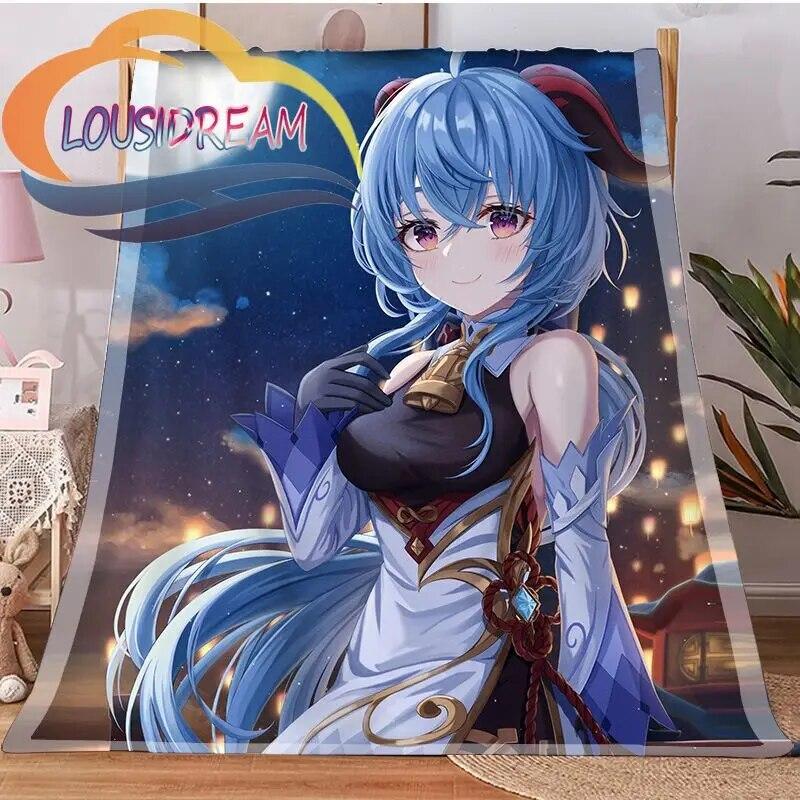 Adventure Game Genshin Impact Cartoon Flannel Blanket Cozy Bed Lightweight Soft Throw Sofa Quilt for All Seasons