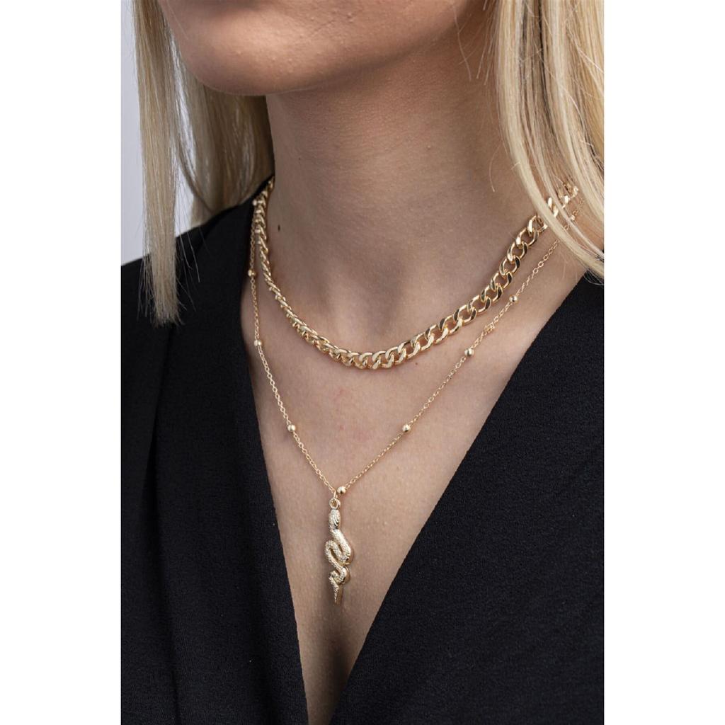 Женское колье «Змея», комбинированное золото, цвет золота, 2 предмета