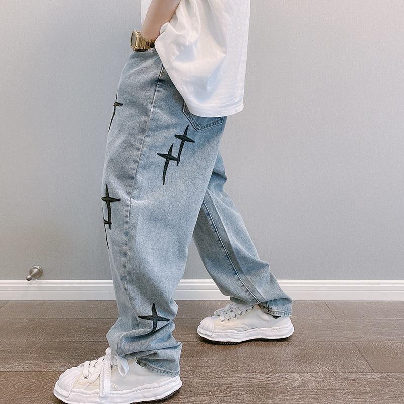 Prints Jeans Men Streetwear Baggy Wide Leg Jeans Fashion Straight Casual Loose Denim Cargo Pants