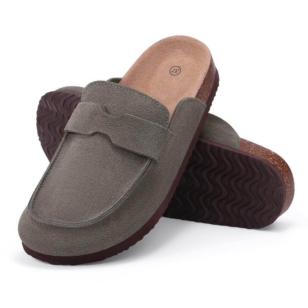 Fashion Smile Pop New Fashion Women's Suede Clogs With Back Strap Men's Leather Mules Cork Footbed Slip On Potato Shoes For Women & Men