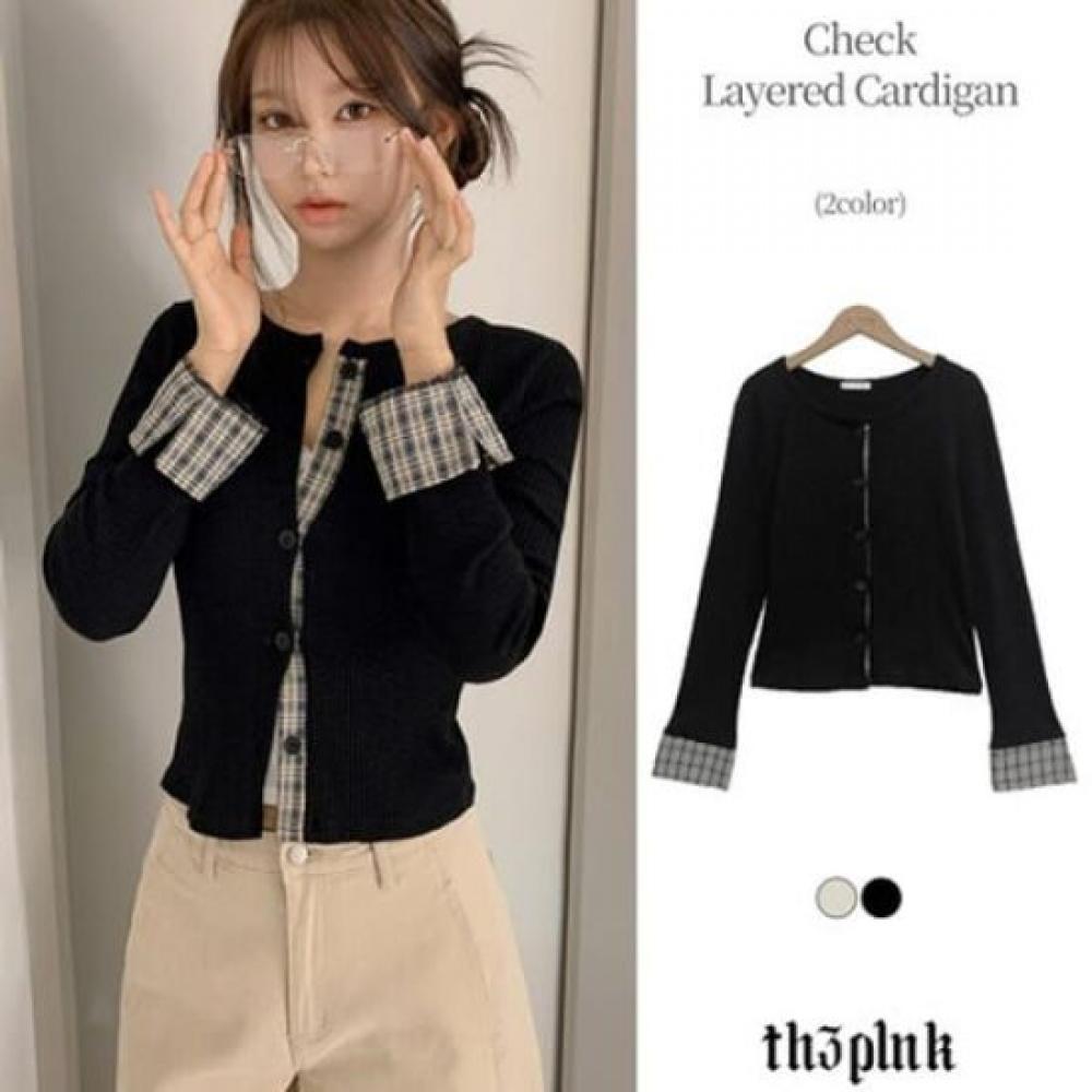 The Pink Slim Fit Check Contrast Layered Cardigan