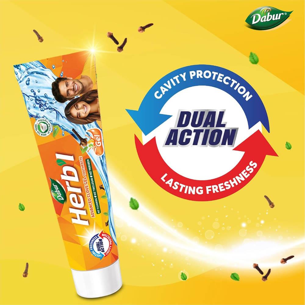 Herbal Clove and Mint Gel Toothpaste + FREE toothbrush 150 gm Dabur Herb'l Advanced toothpaste