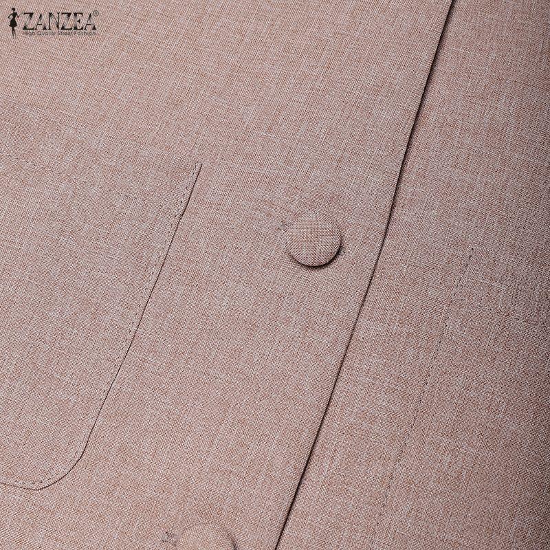 ZANZEA Женская повседневная блузка-кардиган с круглым вырезом и длинным рукавом