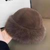 Bucket Hat Plush Basin Cap Korean Style Solid Beanie Casual Faux Fur Mink Hat  Autumn