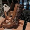 All Cowhide~ Yi Mengling Same Buckle Catwalk Belt Buckle Leather Thick Heel Retro Cowboy Knight Medium Boots