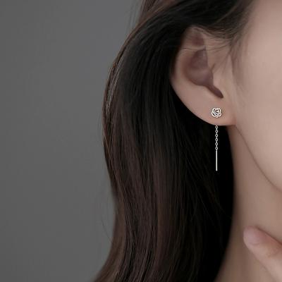 Серьги-гвоздики Rose Tassel Ear Line женские S999 Silver Simple Temperament Длинные серьги Super Fairy Серьги с полым дизайном