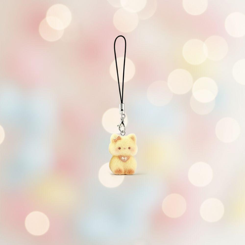 3D Flocking Cat Keychain Cat Pendant Phone Chain Lanyard Cute Car Keyring Bag