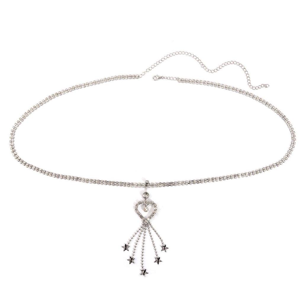 European & American Star Tassel Rhinestone Heart Belly Body Waist Chain for Women