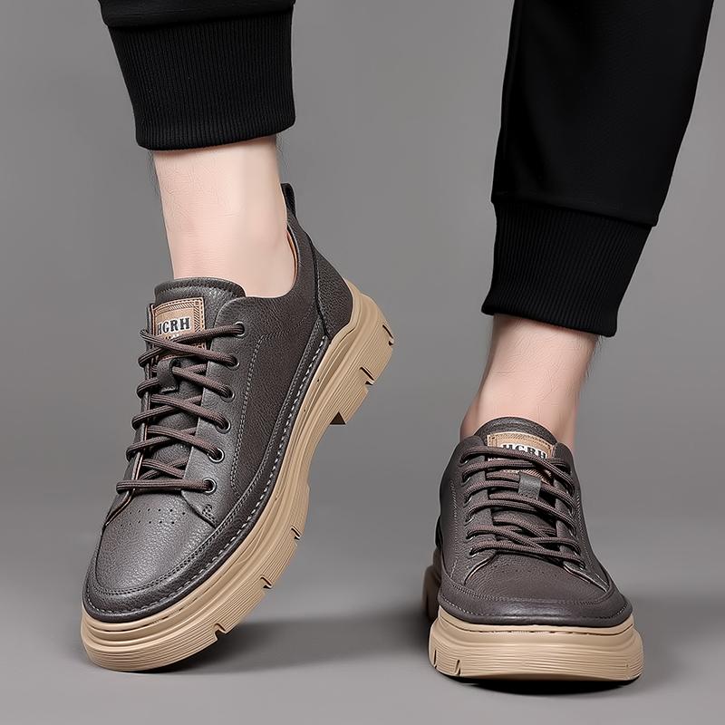 Весенние высококачественные мужские модные повседневные туфли на шнуровке с толстой подошвой, нескользящие, брендовые классические удобные спортивные туфли из коровьей кожи