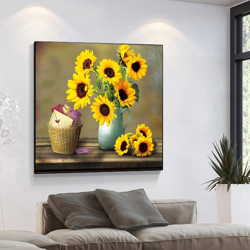 Cross-stitch Sunflower Full Diamond Painting Living Room Modern Minimalist Fresh Natural Wind Sticker Diamond Painting 5D