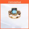 Vintage Italian Square Crystal Brass Adjustable Open Ring For Women Stylish 2024 Summer Fashion