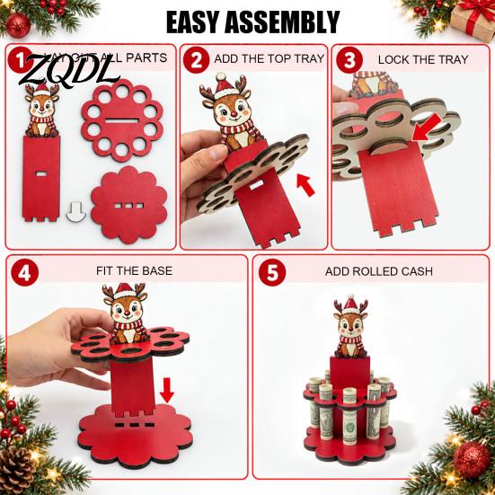 Personalized Cash Gift Box Wooden Christmas Holder for Holiday Money Decorations, Santa Reindeer Novelty Clip, Festive Card Slot, Party Decor Claus