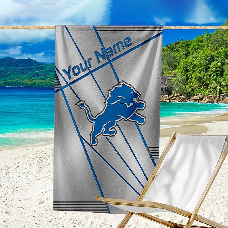 Custom Name Beach Towel Detroit-Lions Team Beach Towel, Soft Microfiber, Gift for Her/Him, Birthday, for Pool, Beach, Travel, Fan gifts