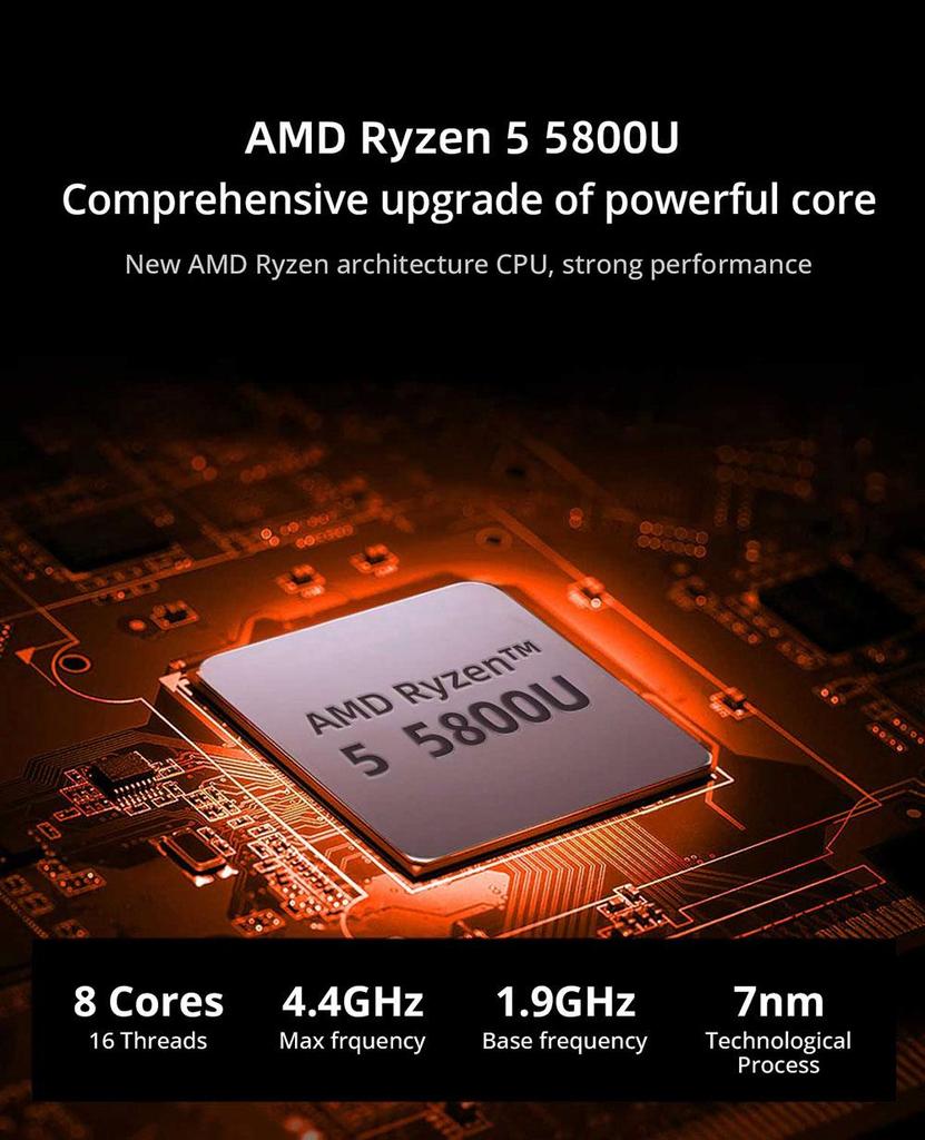 Восстановленный мини-ПК OUVIS AMR5, AMD Ryzen 5 5800U 8 ядер до 4,4 ГГц, 16 ГБ ОЗУ 512 ГБ SSD, HDMI+DP+Type-C Тройной дисплей, WiFi 5 Bluetooth 5.0