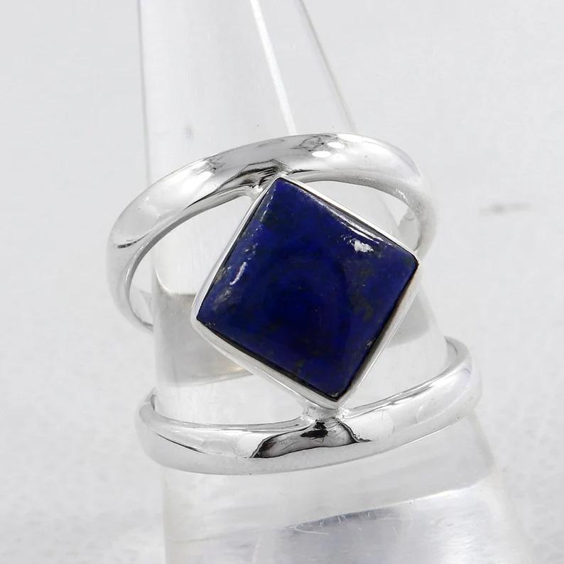 Кольцо с драгоценным камнем лазурит, твердое серебро 925 пробы, подарок на день рождения, кольцо в стиле бохо, юбилейное кольцо, дизайнерское кольцо, кольцо ручной работы