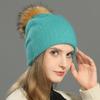 Hat Pompom Of Raccoon Women Winter Beanie Angora Knit Double Layers Warm Accessory For Autumn Cold Weather Sports Skiing Outdoor