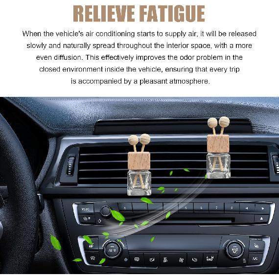 2 PCS Car Diffuser Air Freshener Bottles, Refillable Empty Glass Essential Oil Diffuser Vent Clip & Wooden Caps Sticks, Universal Aromatherapy