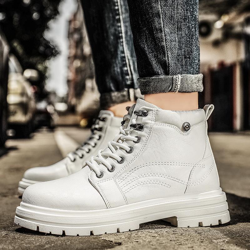Fashion Men's White Boots Autumn Winter Motorcycle Ankle Boots for Men Trend Street Tooling Shoes Men Leather Boots Botas Hombre