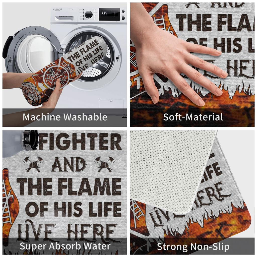 A Firefighter And The Flame Of His Life Live Here Doormat Anti-Slip Entrance Kitchen Door Floor Mat Toilet Rug Carpet Footpad