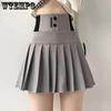 Grey High-waisted A-word Women Pleated Skirt Elastic Waist Thin Slim Shorts Inside Anti-glare Hotsweet Simple Casual Preppy Style Spring Summer